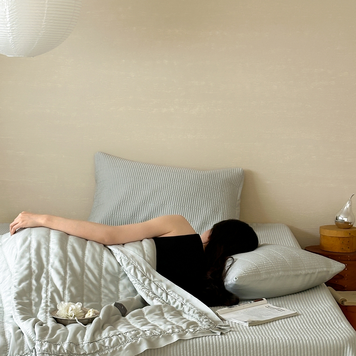 91家纺网 家纺一手货源 找家纺 汇庭 2025新款荷叶被自然床盖系列 荷叶绿（自然绿）