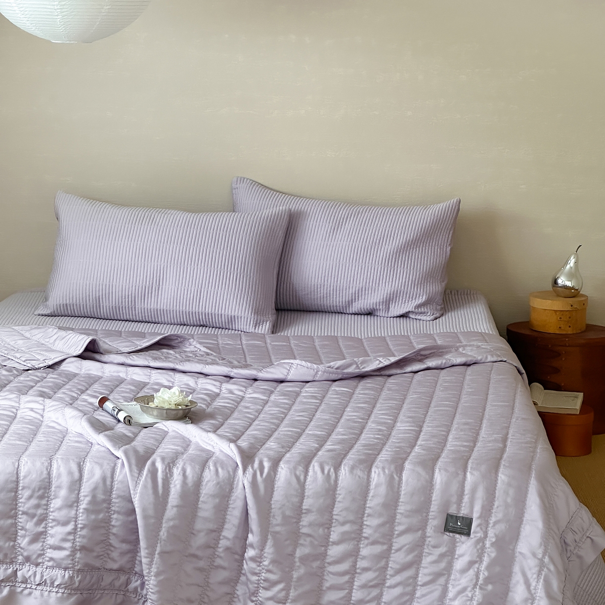91家纺网 家纺一手货源 找家纺 汇庭 2025新款荷叶被自然床盖系列 荷叶紫（自然紫）