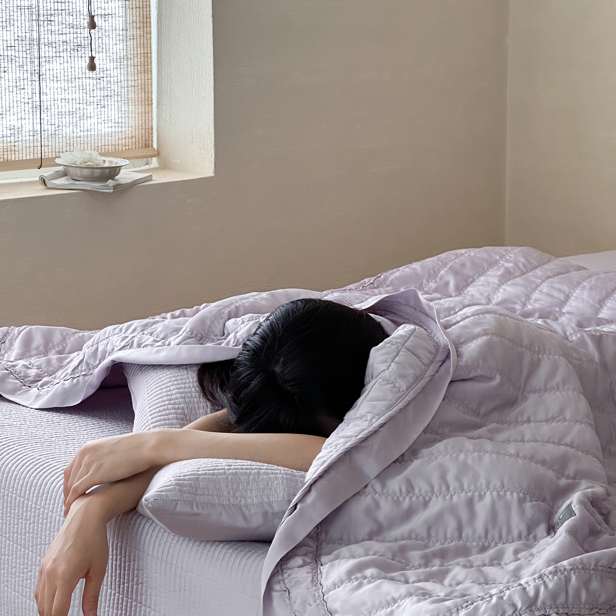 91家纺网 家纺一手货源 找家纺 汇庭 2025新款荷叶被自然床盖系列 荷叶紫（自然紫）