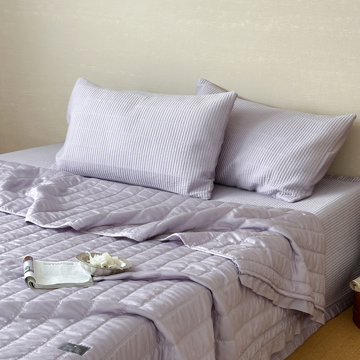 91家纺网 家纺一手货源 找家纺 汇庭 2025新款荷叶被自然床盖系列 荷叶紫（自然紫）