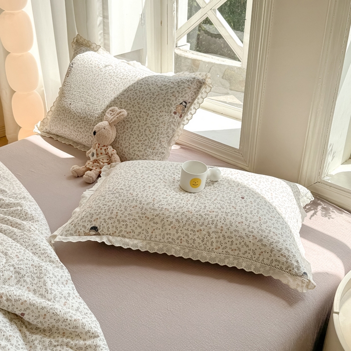 91家纺网 家纺一手货源 找家纺 丽美人家纺 2025新款韩版花边皱皱纱夏被四件套 时光