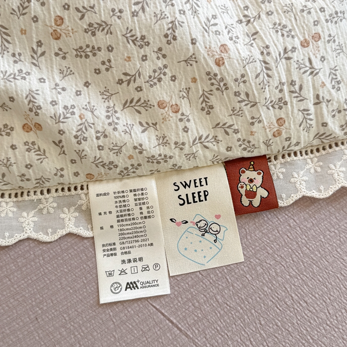 91家纺网 家纺一手货源 找家纺 丽美人家纺 2025新款韩版花边皱皱纱夏被四件套 时光