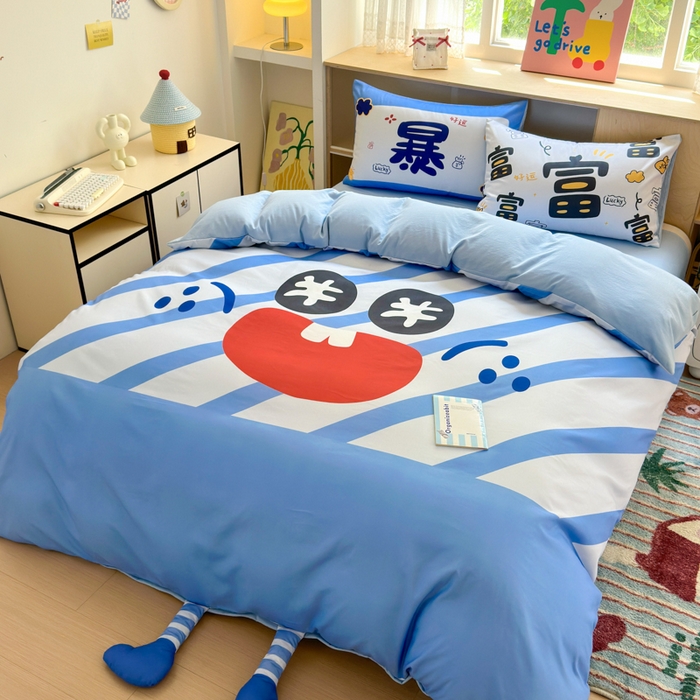 91家纺网 家纺一手货源 找家纺 （总）一霖家纺 2025新款高克重云朵棉大版数码带脚丫四件套