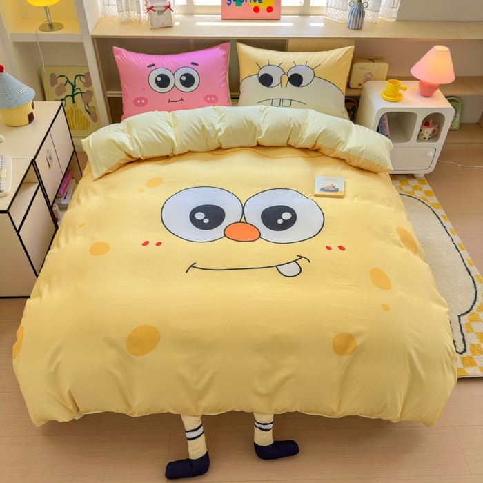 91家纺网 家纺一手货源 找家纺 一霖家纺 2025新款高克重云朵棉大版数码带脚丫四件套 大版-酷炫海宝