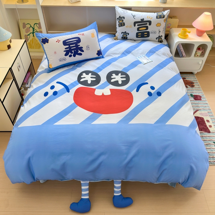 91家纺网 家纺一手货源 找家纺 一霖家纺 2025新款高克重云朵棉大版数码带脚丫四件套 大版-暴富来财