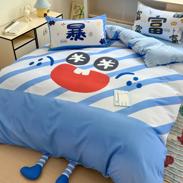 91家纺网 家纺一手货源 找家纺 一霖家纺 2025新款高克重云朵棉大版数码带脚丫四件套 大版-暴富来财