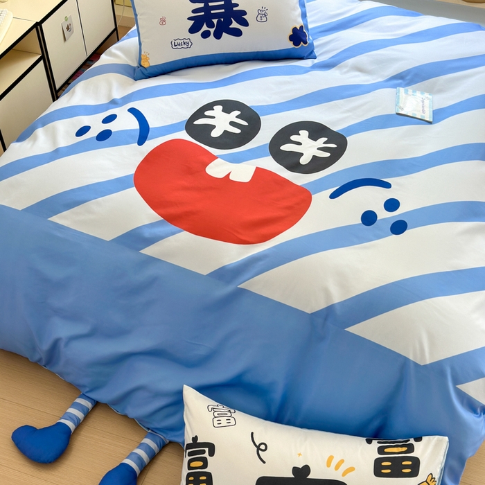 91家纺网 家纺一手货源 找家纺 一霖家纺 2025新款高克重云朵棉大版数码带脚丫四件套 大版-暴富来财