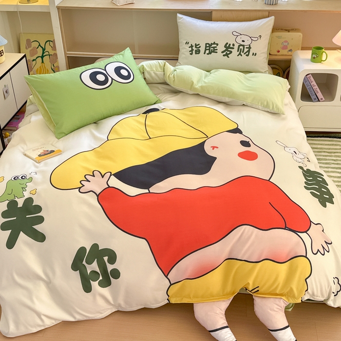 91家纺网 家纺一手货源 找家纺 一霖家纺 2025新款高克重云朵棉大版数码带脚丫四件套 大版-调皮的小新