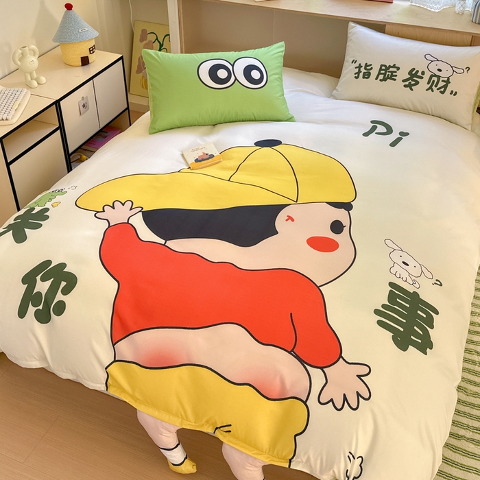 91家纺网 家纺一手货源 找家纺 一霖家纺 2025新款高克重云朵棉大版数码带脚丫四件套 大版-调皮的小新