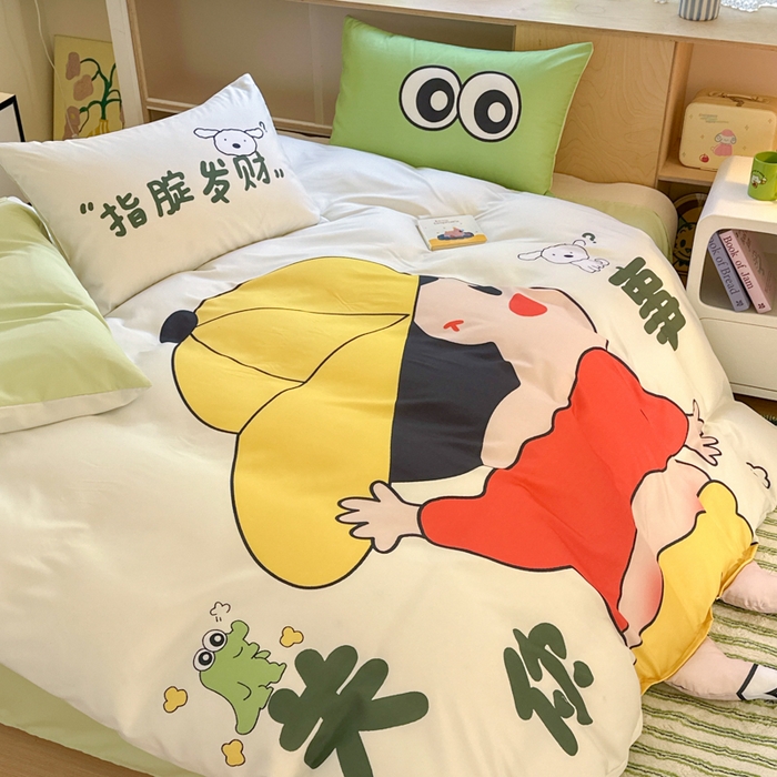 91家纺网 家纺一手货源 找家纺 一霖家纺 2025新款高克重云朵棉大版数码带脚丫四件套 大版-调皮的小新