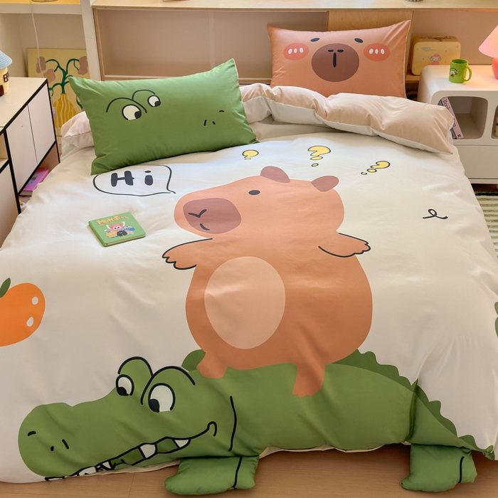 91家纺网 家纺一手货源 找家纺 一霖家纺 2025新款高克重云朵棉大版数码带脚丫四件套 大版-鳄鱼和巴拉