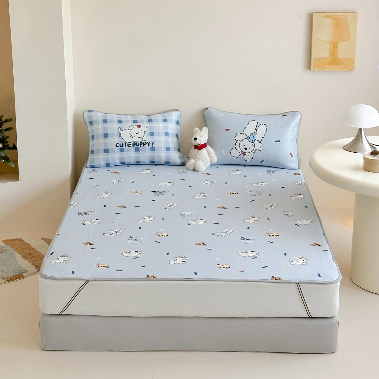 91家纺网 家纺一手货源 找家纺 RYB红黄兰 2025新款ins设计师原创A类数码大版卡通印花冰豆豆席凉席席子 糖果小白