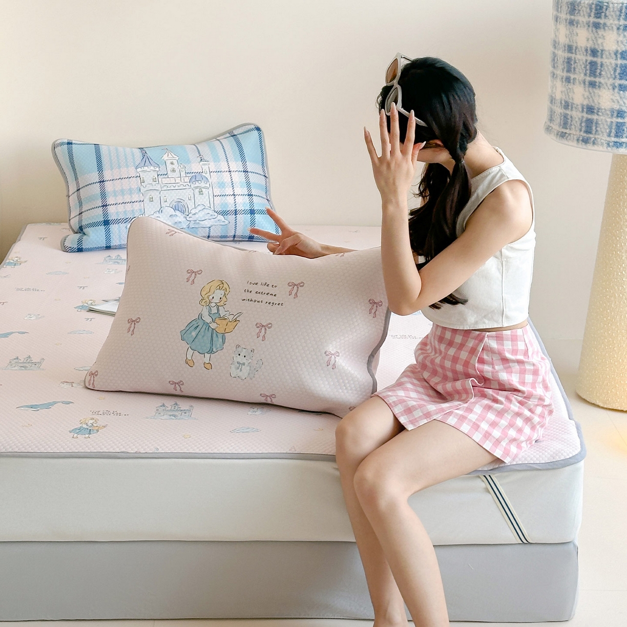 91家纺网 家纺一手货源 找家纺 RYB红黄兰 2025新款ins设计师原创A类数码大版卡通印花冰豆豆席凉席席子 城堡公主