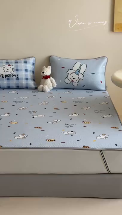 91家纺网 家纺一手货源 找家纺 RYB红黄兰 2025新款ins设计师原创A类数码大版卡通印花冰豆豆席凉席席子 糖果小白