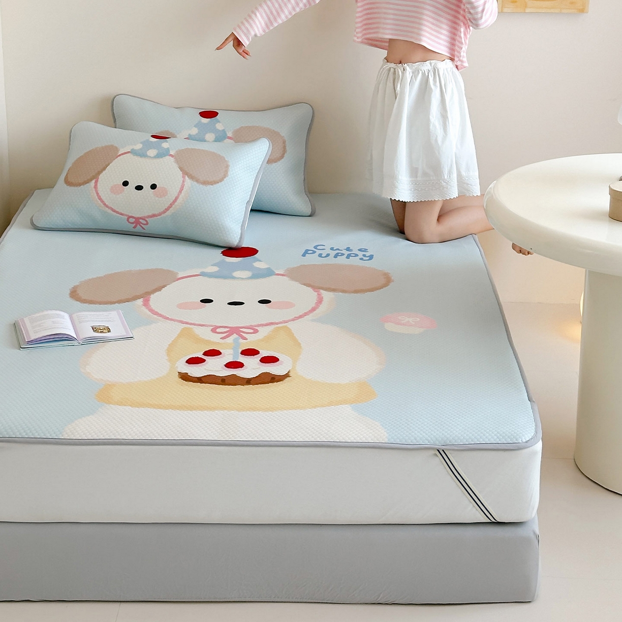 91家纺网 家纺一手货源 找家纺 （总）RYB红黄兰 2025新款ins设计师原创A类数码大版卡通印花冰豆豆席凉席席子