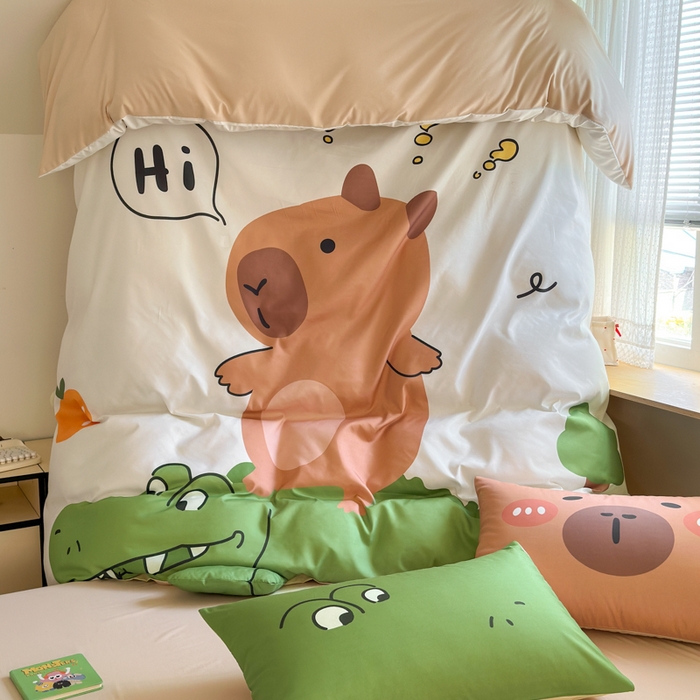 91家纺网 家纺一手货源 找家纺 一霖家纺 2025新款高克重云朵棉大版数码带脚丫四件套 大版-鳄鱼和巴拉