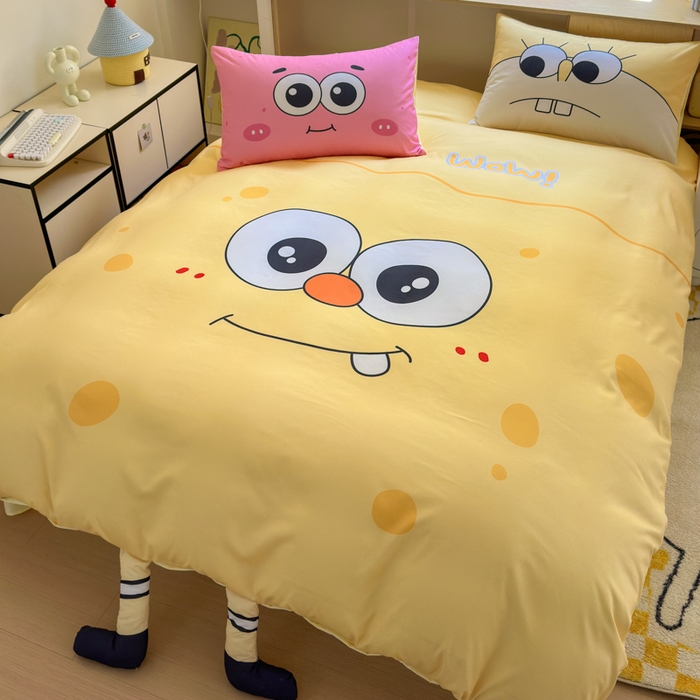 91家纺网 家纺一手货源 找家纺 一霖家纺 2025新款高克重云朵棉大版数码带脚丫四件套 大版-酷炫海宝