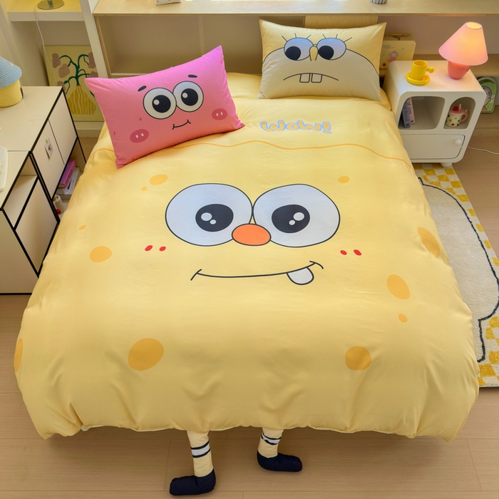 91家纺网 家纺一手货源 找家纺 一霖家纺 2025新款高克重云朵棉大版数码带脚丫四件套 大版-酷炫海宝