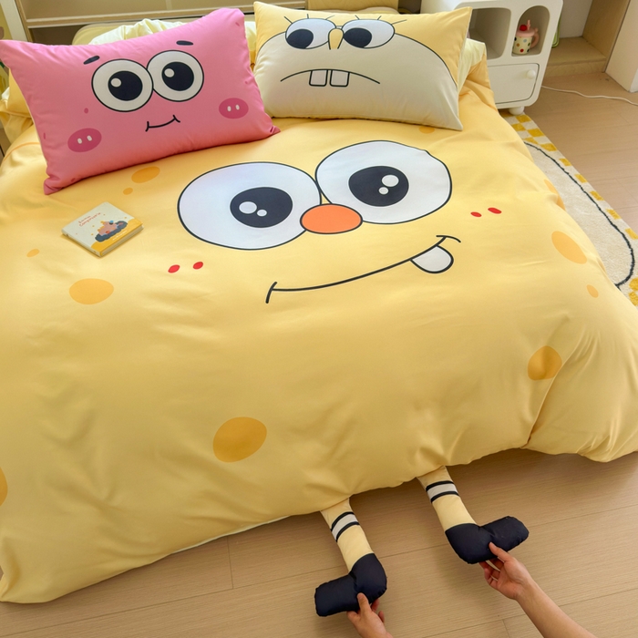 91家纺网 家纺一手货源 找家纺 一霖家纺 2025新款高克重云朵棉大版数码带脚丫四件套 大版-酷炫海宝