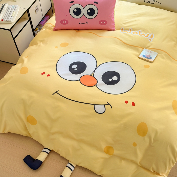 91家纺网 家纺一手货源 找家纺 一霖家纺 2025新款高克重云朵棉大版数码带脚丫四件套 大版-酷炫海宝