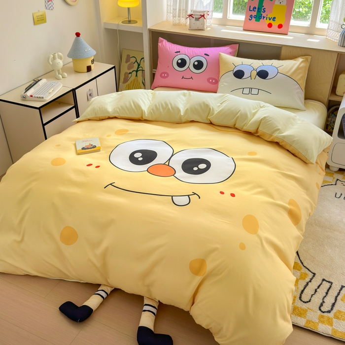 91家纺网 家纺一手货源 找家纺 一霖家纺 2025新款高克重云朵棉大版数码带脚丫四件套 大版-酷炫海宝