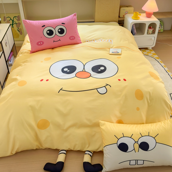 91家纺网 家纺一手货源 找家纺 一霖家纺 2025新款高克重云朵棉大版数码带脚丫四件套 大版-酷炫海宝