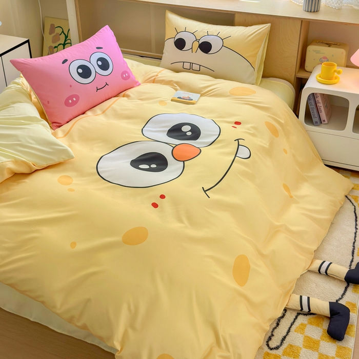 91家纺网 家纺一手货源 找家纺 一霖家纺 2025新款高克重云朵棉大版数码带脚丫四件套 大版-酷炫海宝