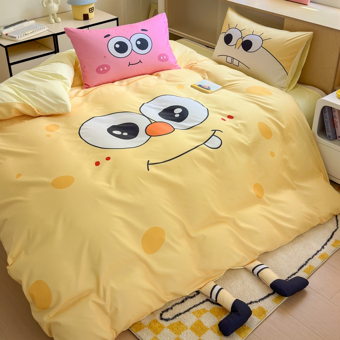 91家纺网 家纺一手货源 找家纺 一霖家纺 2025新款高克重云朵棉大版数码带脚丫四件套 大版-酷炫海宝