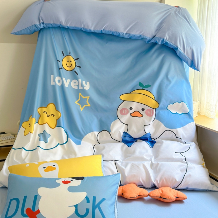 91家纺网 家纺一手货源 找家纺 一霖家纺 2025新款高克重云朵棉大版数码带脚丫四件套 大版-快乐小鸭