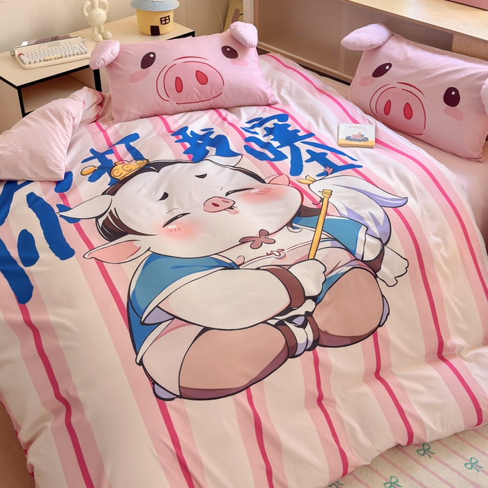 91家纺网 家纺一手货源 找家纺 一霖家纺 2025新款高克重云朵棉大版数码带脚丫四件套 大版-你打我撒