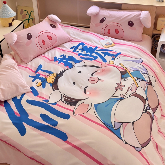 91家纺网 家纺一手货源 找家纺 一霖家纺 2025新款高克重云朵棉大版数码带脚丫四件套 大版-你打我撒