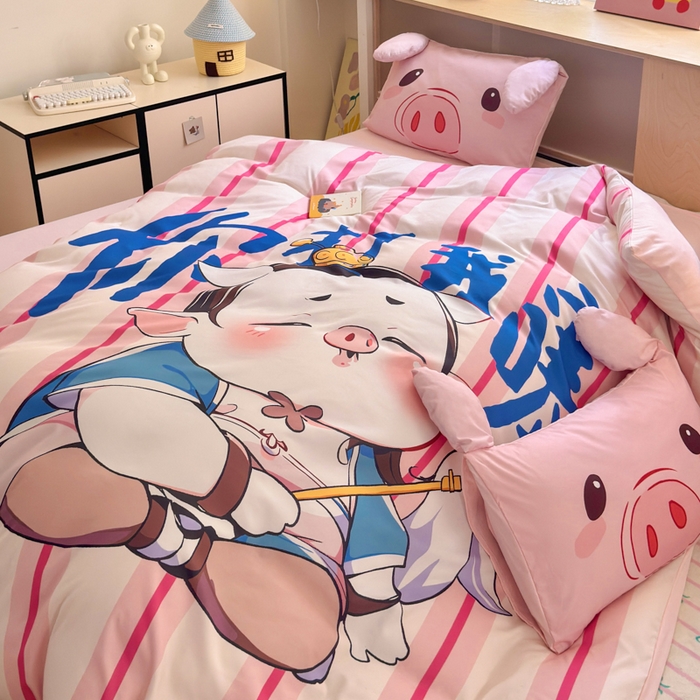 91家纺网 家纺一手货源 找家纺 一霖家纺 2025新款高克重云朵棉大版数码带脚丫四件套 大版-你打我撒