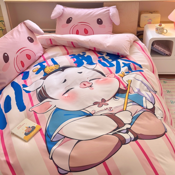 91家纺网 家纺一手货源 找家纺 一霖家纺 2025新款高克重云朵棉大版数码带脚丫四件套 大版-你打我撒