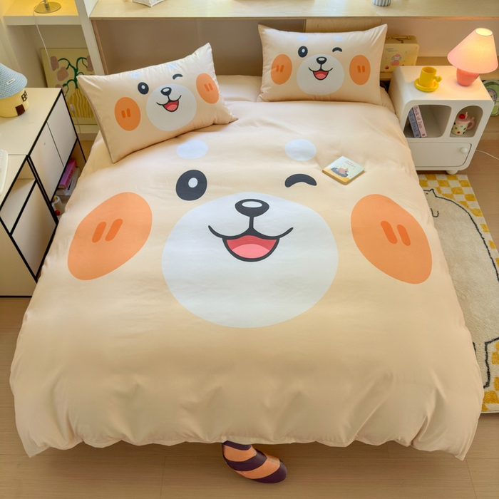 一霖家纺 2025新款高克重云朵棉大版数码带脚丫四件套 大版-小浣熊