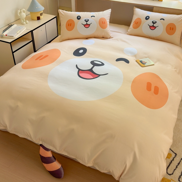 91家纺网 家纺一手货源 找家纺 一霖家纺 2025新款高克重云朵棉大版数码带脚丫四件套 大版-小浣熊