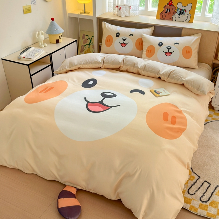 91家纺网 家纺一手货源 找家纺 一霖家纺 2025新款高克重云朵棉大版数码带脚丫四件套 大版-小浣熊