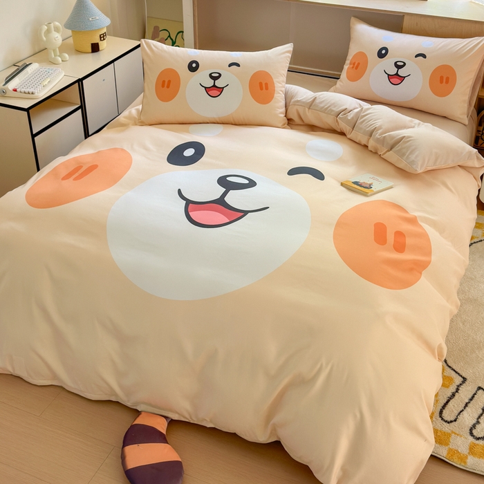 91家纺网 家纺一手货源 找家纺 一霖家纺 2025新款高克重云朵棉大版数码带脚丫四件套 大版-小浣熊