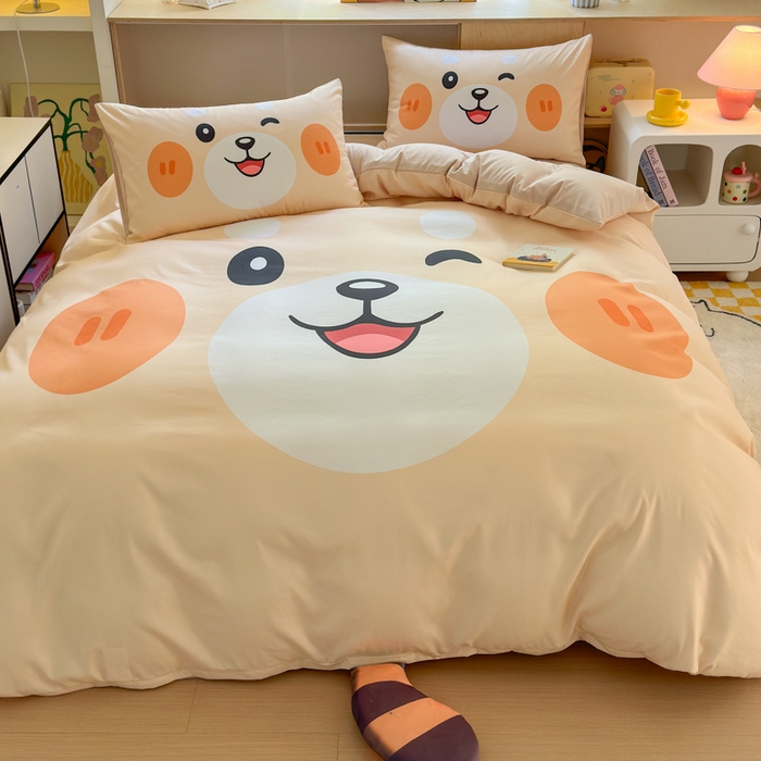 91家纺网 家纺一手货源 找家纺 一霖家纺 2025新款高克重云朵棉大版数码带脚丫四件套 大版-小浣熊