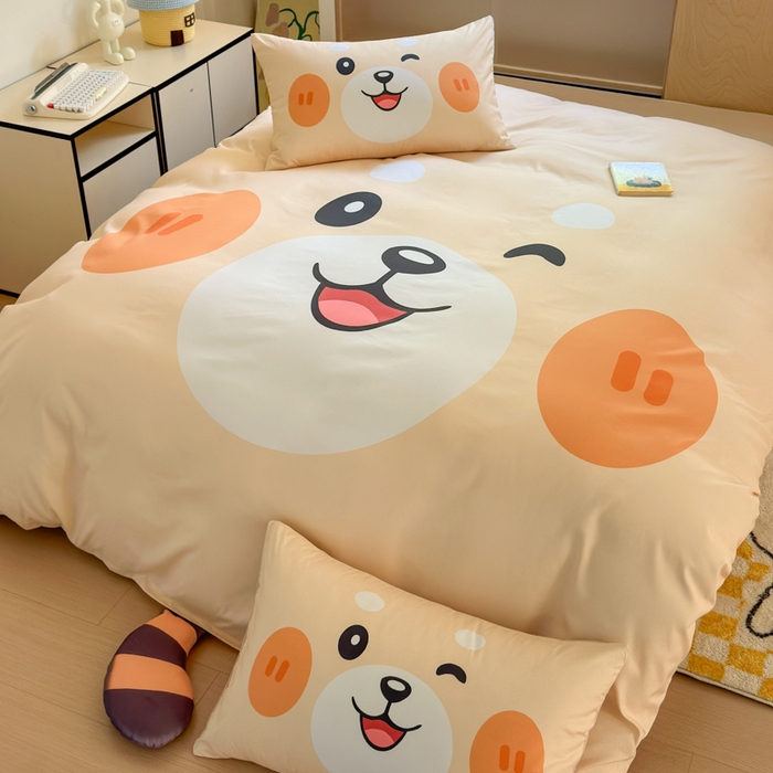 91家纺网 家纺一手货源 找家纺 一霖家纺 2025新款高克重云朵棉大版数码带脚丫四件套 大版-小浣熊