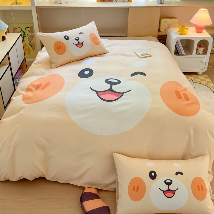 91家纺网 家纺一手货源 找家纺 一霖家纺 2025新款高克重云朵棉大版数码带脚丫四件套 大版-小浣熊