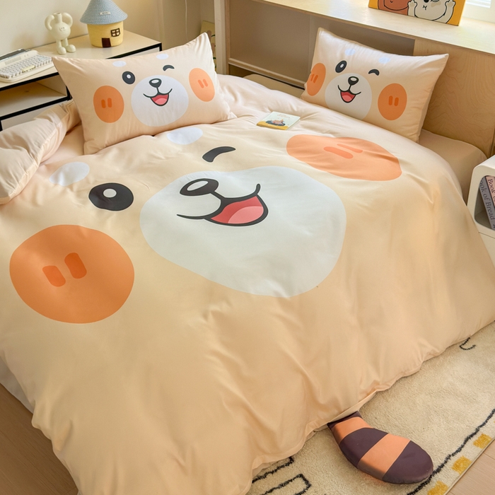 91家纺网 家纺一手货源 找家纺 一霖家纺 2025新款高克重云朵棉大版数码带脚丫四件套 大版-小浣熊