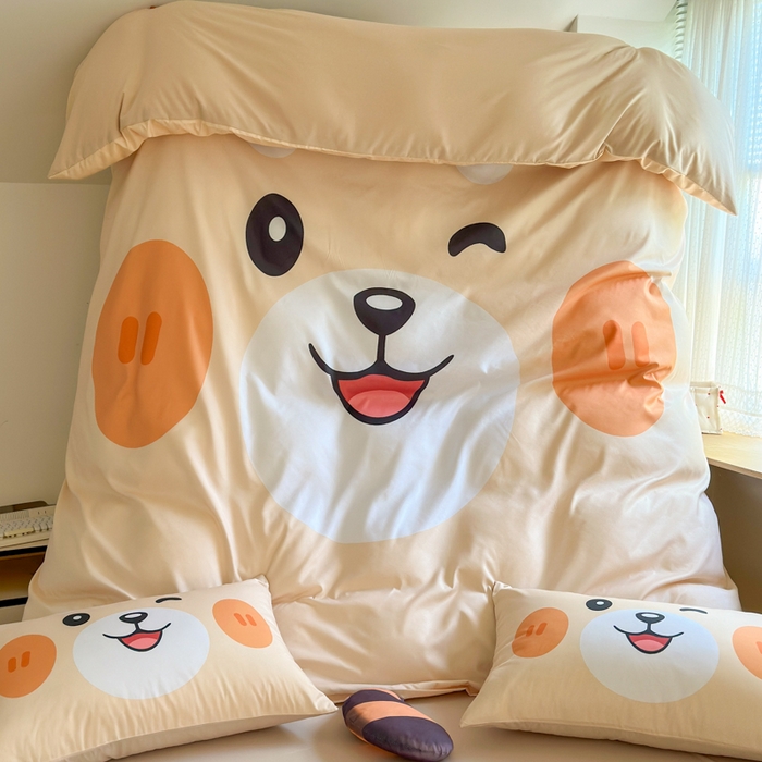 91家纺网 家纺一手货源 找家纺 一霖家纺 2025新款高克重云朵棉大版数码带脚丫四件套 大版-小浣熊