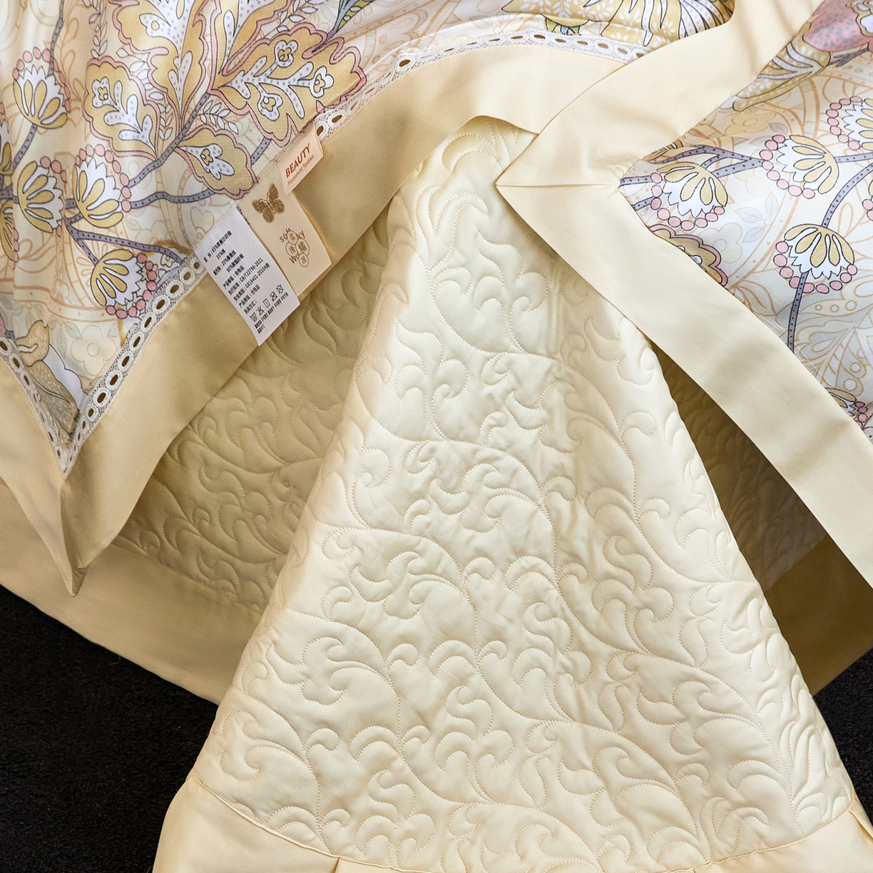 91家纺网 家纺一手货源 找家纺 时亿家居 2025新款100s天丝棉兰精天丝床盖款夏被四件套-剑桥系列 剑桥 金