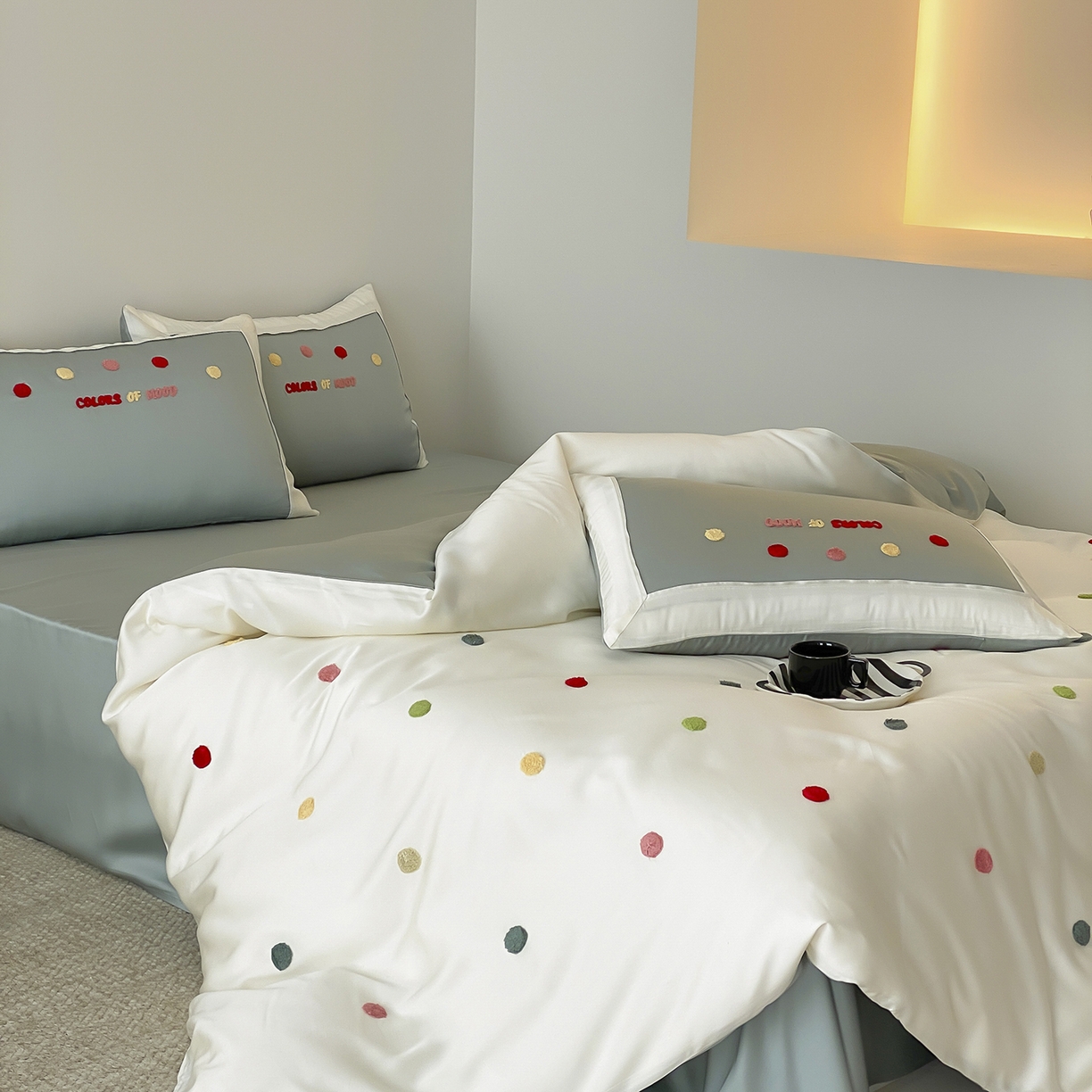 91家纺网 家纺一手货源 找家纺 时亿家居 2025新款天丝夏被四件套-缤纷彩虹糖系列 缤纷彩虹糖 -青柠