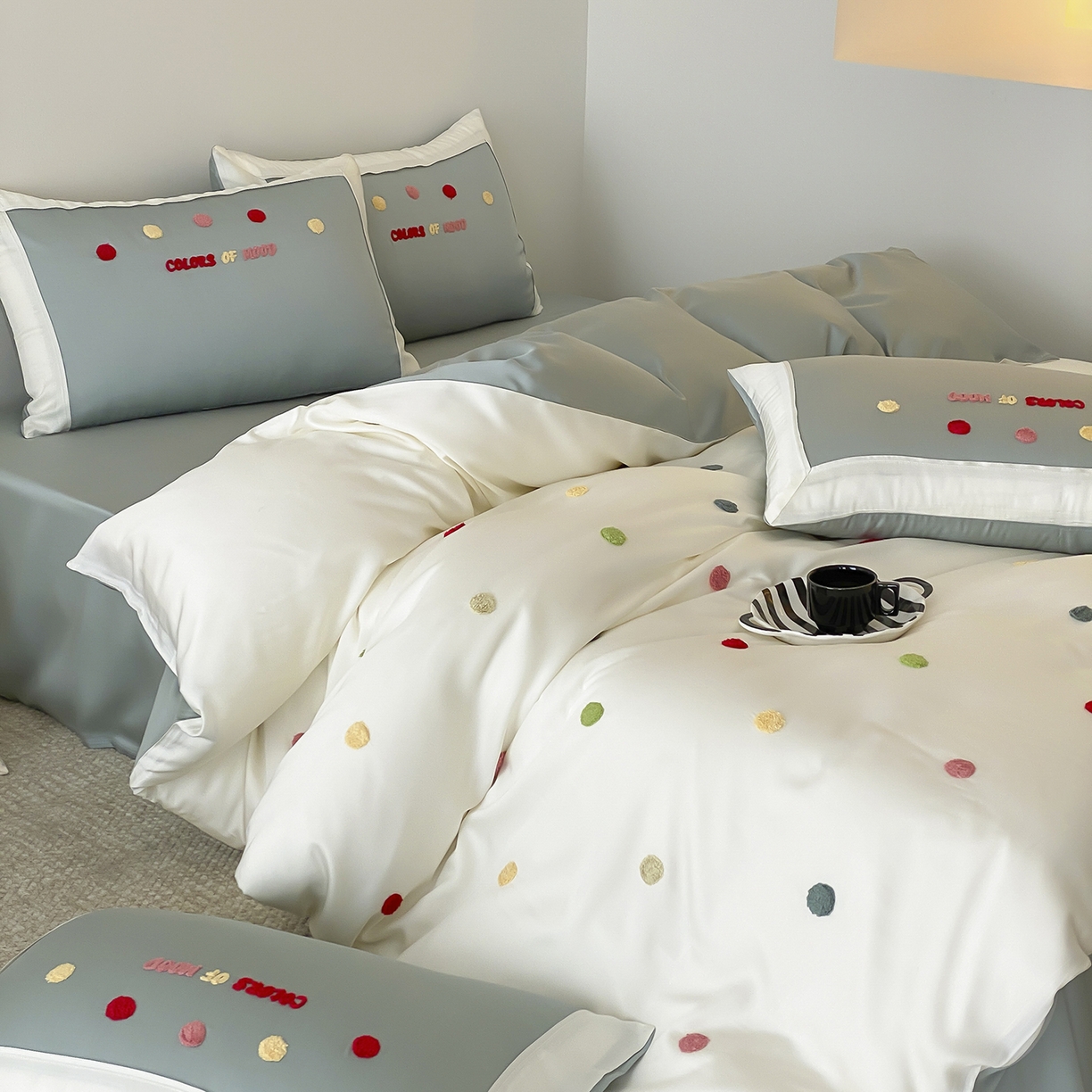 91家纺网 家纺一手货源 找家纺 时亿家居 2025新款天丝夏被四件套-缤纷彩虹糖系列 缤纷彩虹糖 -青柠