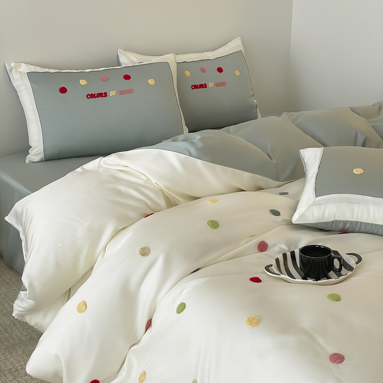 91家纺网 家纺一手货源 找家纺 时亿家居 2025新款天丝夏被四件套-缤纷彩虹糖系列 缤纷彩虹糖 -青柠