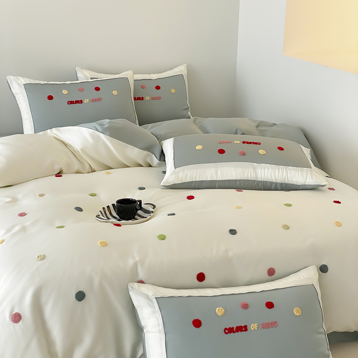 91家纺网 家纺一手货源 找家纺 时亿家居 2025新款天丝夏被四件套-缤纷彩虹糖系列 缤纷彩虹糖 -青柠