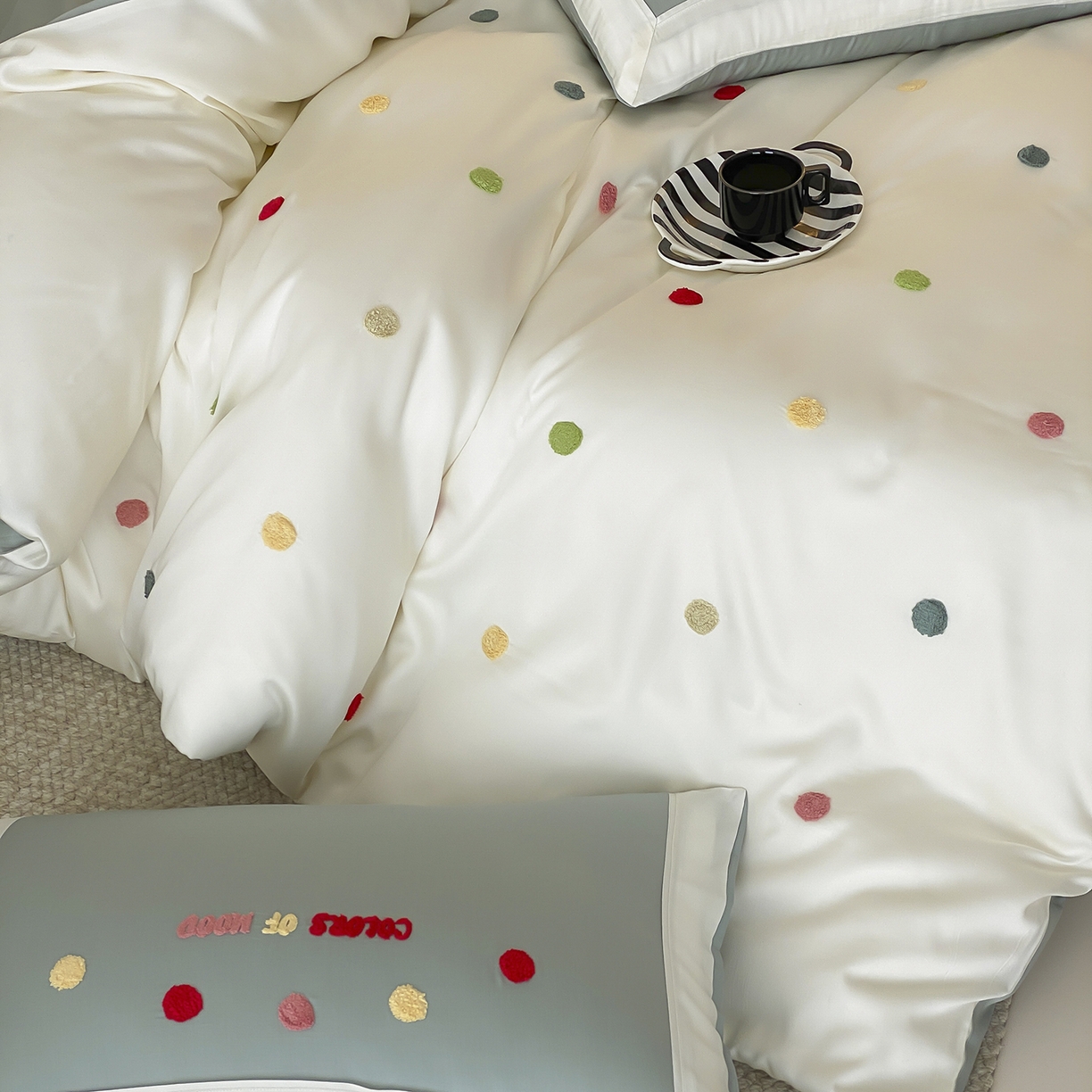 91家纺网 家纺一手货源 找家纺 时亿家居 2025新款天丝夏被四件套-缤纷彩虹糖系列 缤纷彩虹糖 -青柠