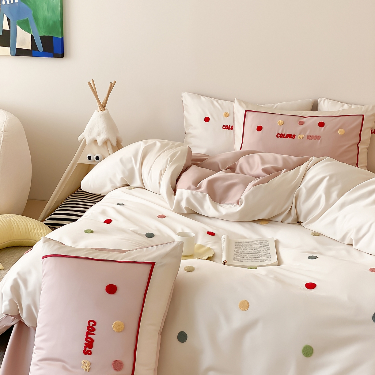 91家纺网 家纺一手货源 找家纺 时亿家居 2025新款天丝夏被四件套-缤纷彩虹糖系列 缤纷彩虹糖 -草莓味