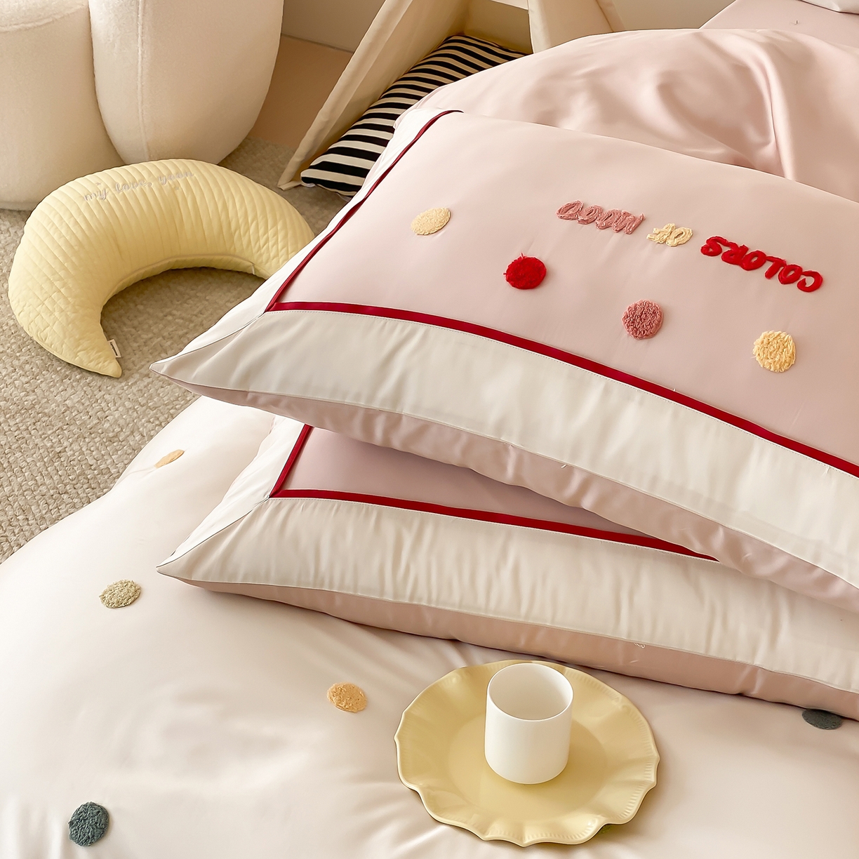 91家纺网 家纺一手货源 找家纺 时亿家居 2025新款天丝夏被四件套-缤纷彩虹糖系列 缤纷彩虹糖 -草莓味